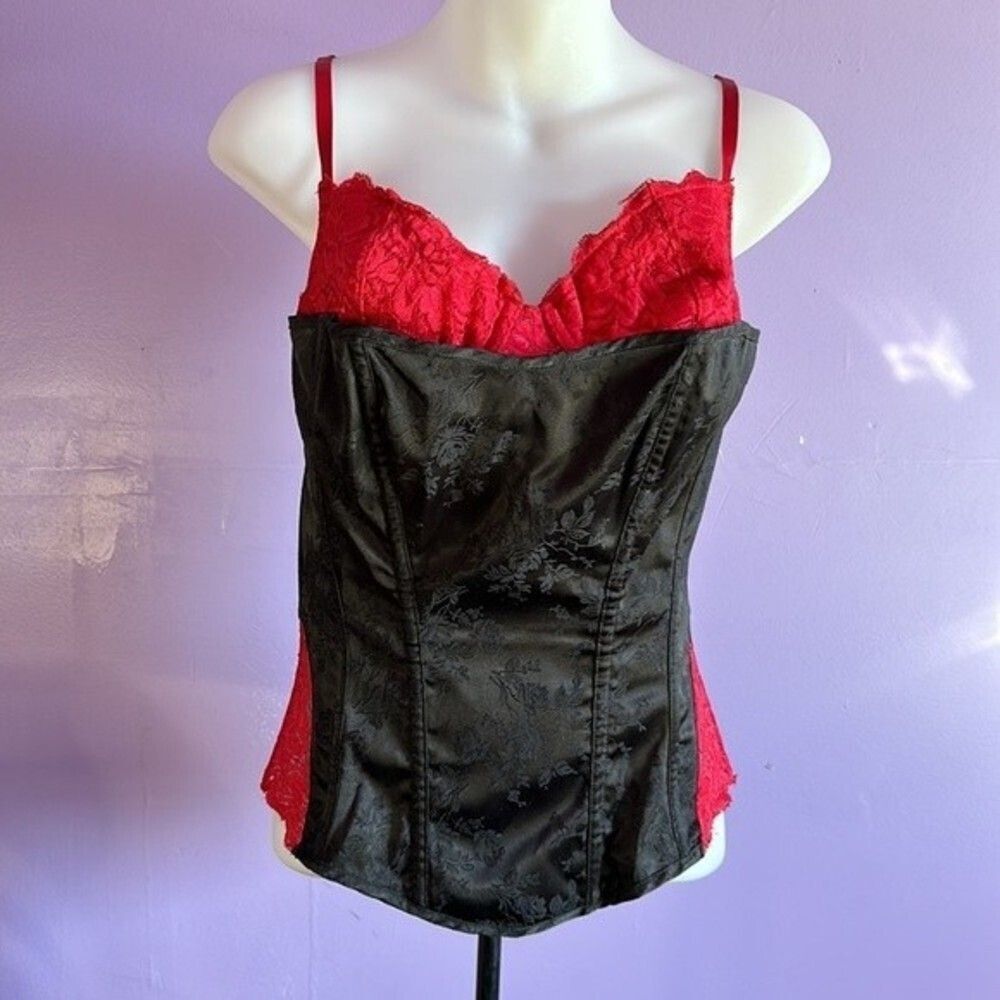 Frederick's of Hollywood Black/Red Lace Bustier Corset Lingerie Size 34